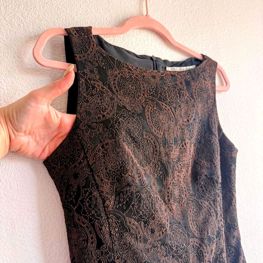 Vintage 90s Erny Van Reijmersdal Brocade Sheath Dress in Brown & Black size EU38 - Picture 4 of 13